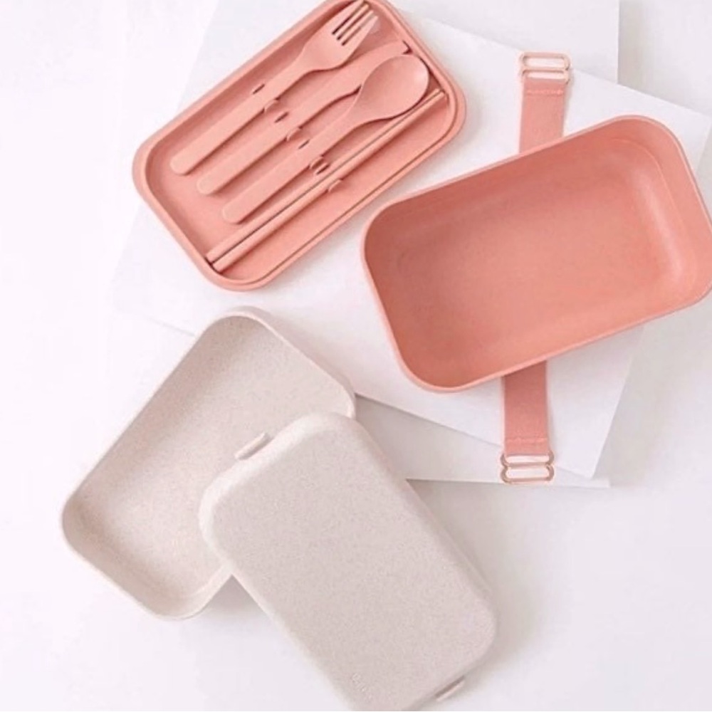 Our Place Lunchbox Pink Fork Knife Spoon Chopsticks New in BOX Bento Minimalist